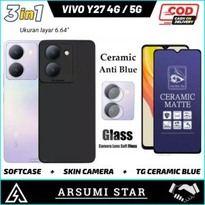 Promo Paket Murah 3in1 Case VIVO Y27 5G 4G Camera Softcase Slim Black Matte Casr Liquit + Tg Anti Gores Ceramic Matte Anti Spy + Garskin Carbon 3D