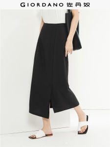 Giordano Asymmetrical Side Slit Long Skirt Womens Commuter Style mid Waist A-Line Skirt Standard Fit Long Skirt