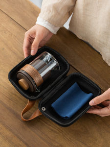 Portable Travel Glass Tea Set with Purple Clay Teapot & Three Cups Outdoor Carry-On Kung Fu Tea Brewing Kit