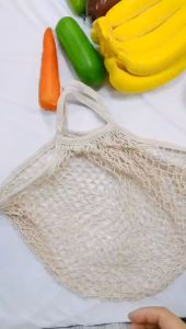 2Pcs/Set Organic Cotton Mesh Shopping Bag Muslin Net Bag with Drawstring Reusable Shopping Tote Food Storage Grocery Shoulder Bag