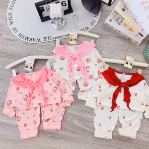 [M7] Bộ Dài Tay Thu Đông Bé Gái Khăn Quàng Cổ Quần Áo Trẻ Em Chất Len Tăm Mềm Mịn Ấm Áp Cho Bé 6-16kg