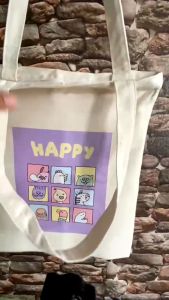 Túi Tote Vải Canvas Mộc GINKO có dây kéo khóa ( túi con ) from basic In Hình Cartoon M86