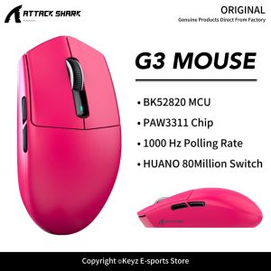 ATTACK SHARK | ATTACK SHARK G3 Lightweight Mouse Wireless 1000Hz Mouse PAW3311 Sensor 25000DPI and BK52820 MCU for Gaming Mouse