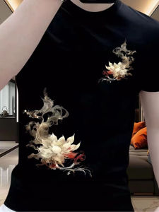 Áo Thun Cotton Nam in Họa Tiết Mùa Hè 2025 Tay Ngắn Thoáng Khí Chất Lượng Cao Thiết Kế Thời Trang Phong Cách Trung Hoa