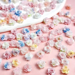 Luminous จําลองเรซิ่นดอกไม้เล็บ Charms Gradient สีสัน Fine ประกาย Camellia ตกแต่งเล็บสําหรับ DIY เล็บอะไหล่