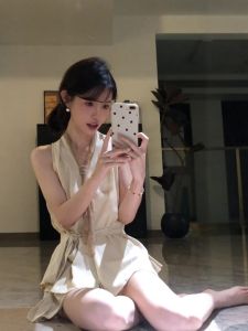 VKSOD | French Elegant Ladylike Style Womens Summer New High-End Sleeveless Neck Hanging Vest High Waist Shorts Two-Piece Set