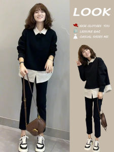 Fashion Fake Two Pieces Tops Super Nice Western Style Youthful-Looking Slimming Suit 2024 Early Spring Wear a Whole Set of Small People