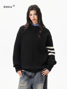 Heavyweight Color Block Striped round Neck Sweater Mens Loose Lazy Style Knitted Shirt High End Inner Wear Base Shirt