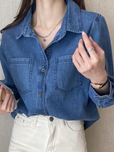 ย้อนยุค เดนิม ลำลอง หลวม ผู้หญิง เสื้อชั้นในสวมเสื้อ ฤดูใบไม้ผลิ ฤดูใบไม้ร่วง ดีไซน์ Sense เฉพาะกลุ่ม สไตล์ สไตล์ฮ่องกง เสื้อโค้ท