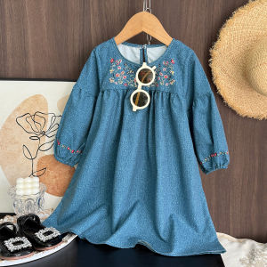 3-7 Years Kids Autumn Fashion Cute Clothes Long Sleeve O-Neck Embroidery Princess Dress 1 Pc Girls Simple Casual Wear