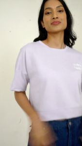 Forest Ladies Cotton Terry Oversized Crop Top Women Embroidery Crop T-Shirt | Baju Perempuan - 822354