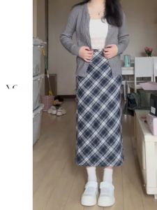 High Waist Plaid Mini Dress Womens plus Size Conceal Belly Mid-Length A-Line Skirts Korean Style Commute Grid Skirts