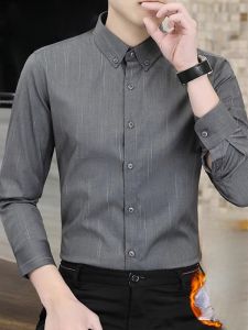 ROMON | Romon Mens Long Sleeve Fleece Lined Slim Fit Casual Shirt Winter 2024 Business Casual Warm Workwear Jacket Fashion Urban Style