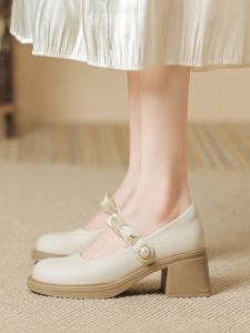 New Chinese Style Womens Mary Jane Shoes Soft Bottom Autumn Winter Sandals Fashionable Low Cut Casual round Toe Thick Heel