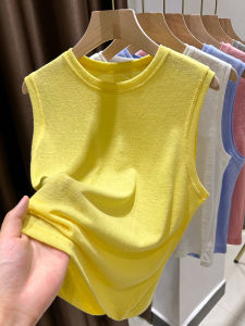 2025 New Womens Sleeveless Knitted Vest Loose Fit Base Layer Top Yellow Dopaamine Style Casual Comfortable Cotton Blend