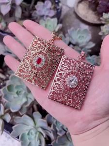 Arabic Square Pendant Necklace Muslim Women Arabesque Long Chain Necklace Gold Color Turks Bride Wedding Jewelry