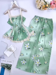 Bộ Lụa Latin Quần Dài Áo Xếp Ly Phối Ren hàng may kỹ đẹp có túi phom 45-65kg