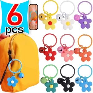 6Pcs Cute Fresh Colorful Flower Bell Keychain Metal Ring Pendant Bag Car Key Ring DIY Accessories