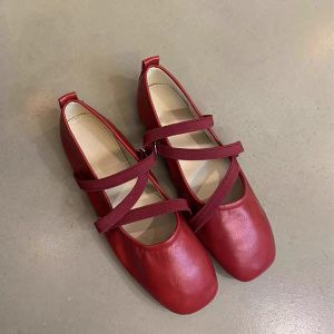 H8 | French Cross Strap Red Flat Mary Jane Shoes