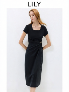 Lily | Summer New Arrivals Lenzing Blend Asymmetric Waist-cinching Solid Short Sleeve Dress