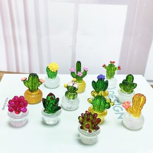 4pcs Transparent Colored Simulated Cactus Potted Plants DIY Crystal Resin Crafts Home Desktop Counter Small Ornaments