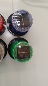 Red and blue emergency beacon light with black base. 82mm top diameter 100mm height 124mm base diameter. Available in multiple colors. Suitable for vehicles and emergency services.