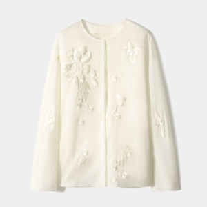 Elegant New Chinese Style Silk European Organza Embroidered Shirt Jacket Womens SWA780744AG Commute Friendly Straight Cut