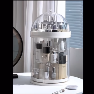 >SG Stock> Dustproof 360 Degree Rotating & Height Adjustable Makeup Rack Cosmetics Rack Perfumes Rack Perfume Stand Perfume Holder Skincare Products Rack Desktop Rack Figures Display Rack