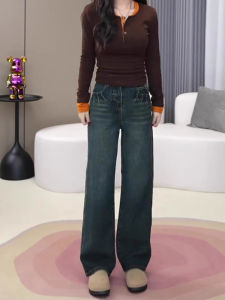 American Retro Wide Leg Jeans Womens Spring 2025 New High Waist Draping Pants Small Size Narrow Version Straight Leg Pants