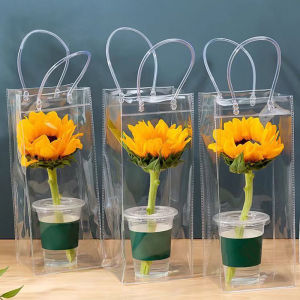 20pcs Transparent PVC Gift Bag / Reusable Flower Wrapping Bag with Hand Hnadle / Thickened Milk Tea Package Pouch / Waterproof Tote Shopping Bags