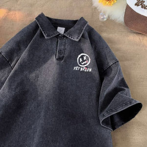 Pure Cotton Polo Shirt Short Sleeve Casual Collar Mens T-shirt Summer New American Retro Teenager Fashionable Body Shirt