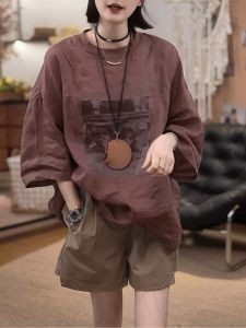 V.C.I | Retro Print Flax Loose Tshirt