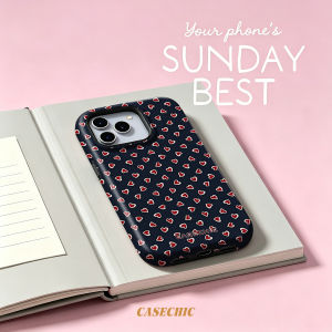 Potdemiel | Red Hearts on Navy For Case For iPhone 17 16 15 Pro Max TPU Anti-Scratch Outer Shell Raised Screen CaseChic