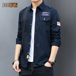 Áo Sơ Mi Nam Dài Tay Mùa Xuân Thu Cotton Nguyên Chất Phong Cách Quân Đội Thường Ngày Có Nhiều Túi Áo Khoác Ngoài Thường Ngày
