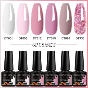 MEET ACROSS 6PCS Gel Nail Polish Set Purple Blue Spring Summer All For Decoration UV Gel Vernis Long Lasting Nail Art Manicure