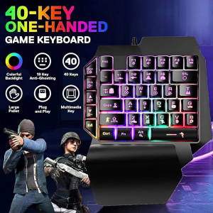 JOMAA | JOMAA Wired One Handed Gaming Keyboard Rainbow LED Backlit 40 Keys Portable Mini Gaming Keypad Ergonomic Game Controller