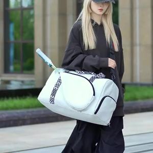  1PCS Tennis Travel Bag for Women with Exterior Drawstring Racket Pocket and Separate Shoe Compartment with Wet Pocket
