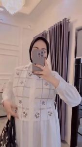 BISA COD Tamara Dress BUSUI Polo Linen & Bordir Gamis Wanita Terbaru 2024 Viral Kekinian Murah