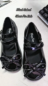 Girls Korean Style Patent Leather Mary Jane Flats with Bow – Cute Black Dress Shoes for Kids