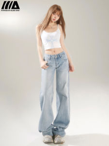 Quần Jeans Ống Rộng Màu Xanh Nhạt Cạp Lows Quần Jeans Nữ Thu Đông 2025 Quần Jeans Ống Rộng Thẳng Rộng Thoải Mái Thường Ngày