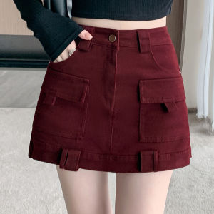 Yimei 2024 mùa thu và mùa đông denim mới A-line quần bán thân váy cho phụ nữ Mỹ eo cao bảo hộ lao động váy + rửa nước đàn hồi quần nóng