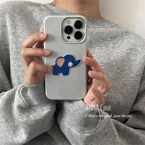 Ốp Lưng Bảo Vệ Toàn Diện Hình Con Voi Xanh Thêu Bạc Đơn Giản Cho iPhone 17 pro Max Apple 16 15 pro 14 Full Cover Ốp Lưng Chống Rơi