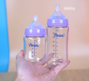 ขวดนมแก้วเพียวรีน Pureen soft Flex ขวดนมแก้ว 5 และ 8 ออนซ์ ขวดนมคอกว้าง ไม่ดูดไม่ไหล