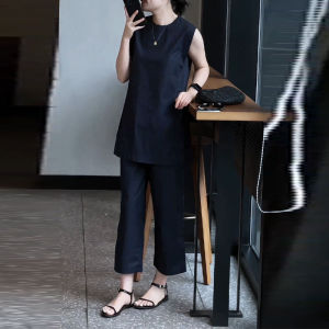 UYFY | Loose Wide Leg Pants Tank Top Two Piece Set Womens Summer New Fashion Slimming Effect Outfit In Dark Blue Korean Style