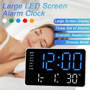 Digital Alarm Clock Desktop Clock with LED Screen 3 Alarm Snooze Mode Date Temp Week Display Electronic Table Clock Home Decor