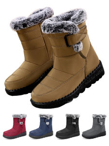 Winter Thick Bottom Anti-Slip Short Boots Womens Fleece Lined Magic Tape Insulation Warm Cotton Boots Casual Sweet Style