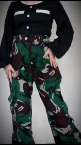 Celana Cargo Wanita Terbaru Zeedas Pants Bahan Katun Long Pants Cargo Model Loreng Army Kekinian