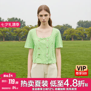 Striped Slim Fit Square Neck Short Sleeve Knit Shirt