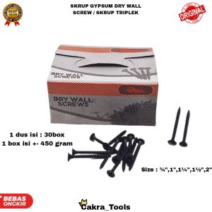 SKRUP GYPSUM DRY WALL SCREW SEKRUP TRIPLEK UKURAN ¾"1"1¼"1½"2" INCH BERAT 450 GRAM PER KOTAK