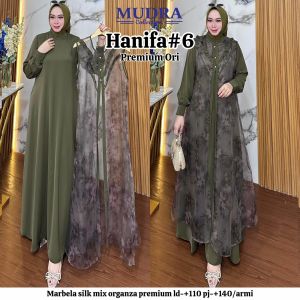 Gamis Hanifa #6 Premium Ori by Mudra – Dress Muslim Pesta Brokat Mix Organza Marbella Silk Elegan – Armi Moca Grape Dusty